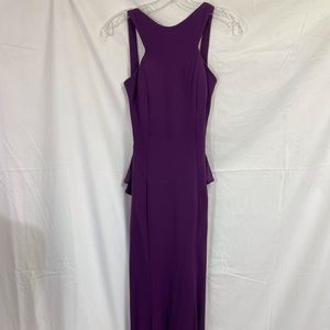 Jovani purple flowy dress with French bustle